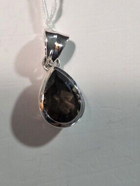 Sterling Silver Teardrop Smoky Quartz Pendant - Smoke